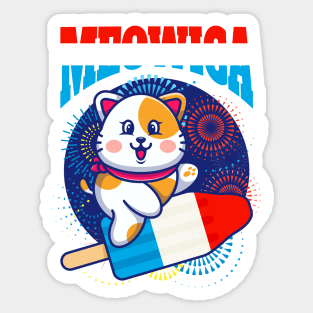 Cute Meowica Patriotic Cat 4th of July Sticker